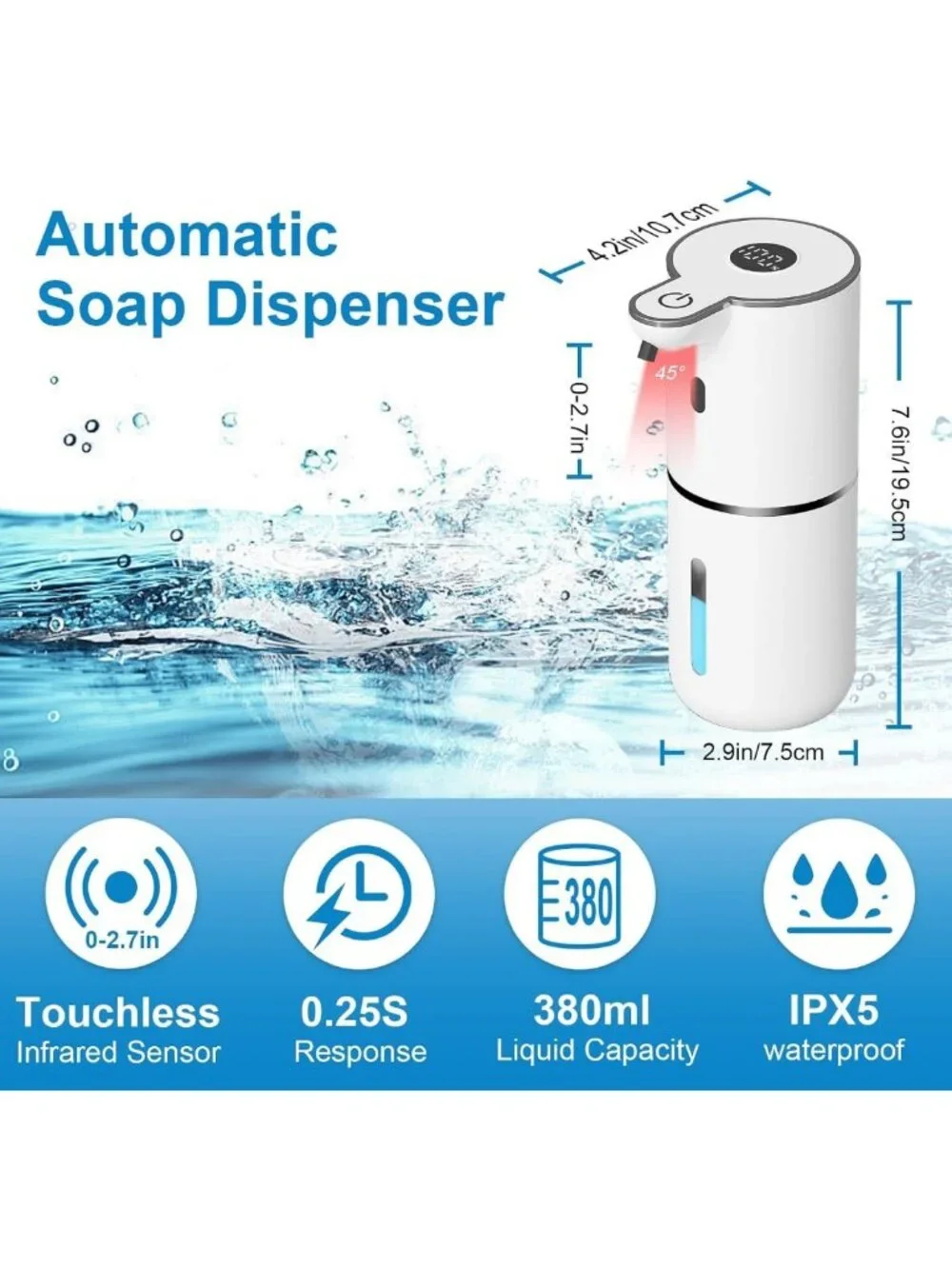 Touchless Automatic Foaming Soap Dispenser, USB Rechargeable, 6-Level